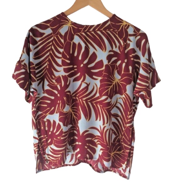 H&M size 8 Womens top short sleeved red and blue Hawaiian Leaves Paradise - Picture 7 of 8
